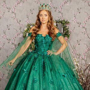 New Off Shoulder Butterfly Embellished Quinceanera Gown w/ Lace Up Back GL3181
